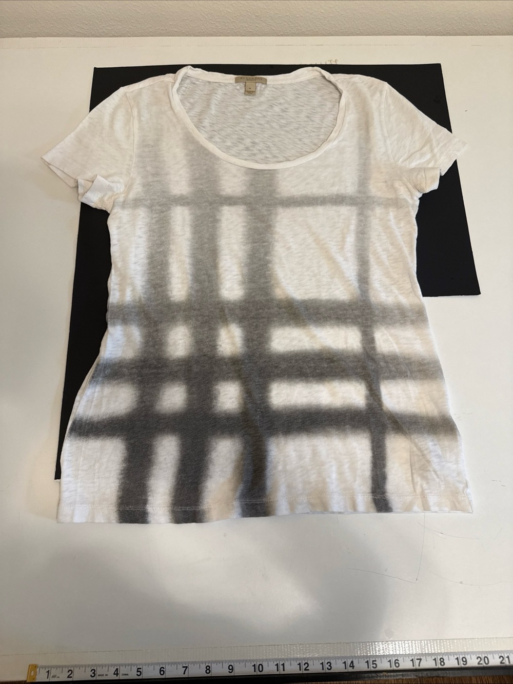 Burberry White Tee with Gray Plaid Overlay - Women’s Top